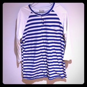 3/4 Sleeve Striped Raglan Shirt With Buttons